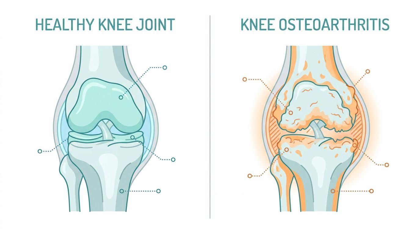 Osteoarthritis of the knee showing degenerative changes in the joint